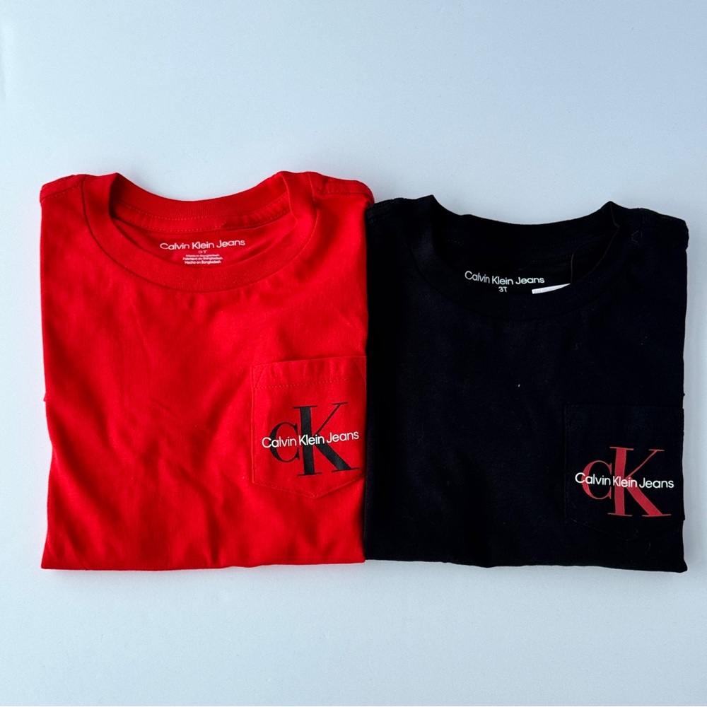 Calvin Klein Toddler Boys T-Shirt Bundle-Red & Black Pocket Tees Size 3T NWT